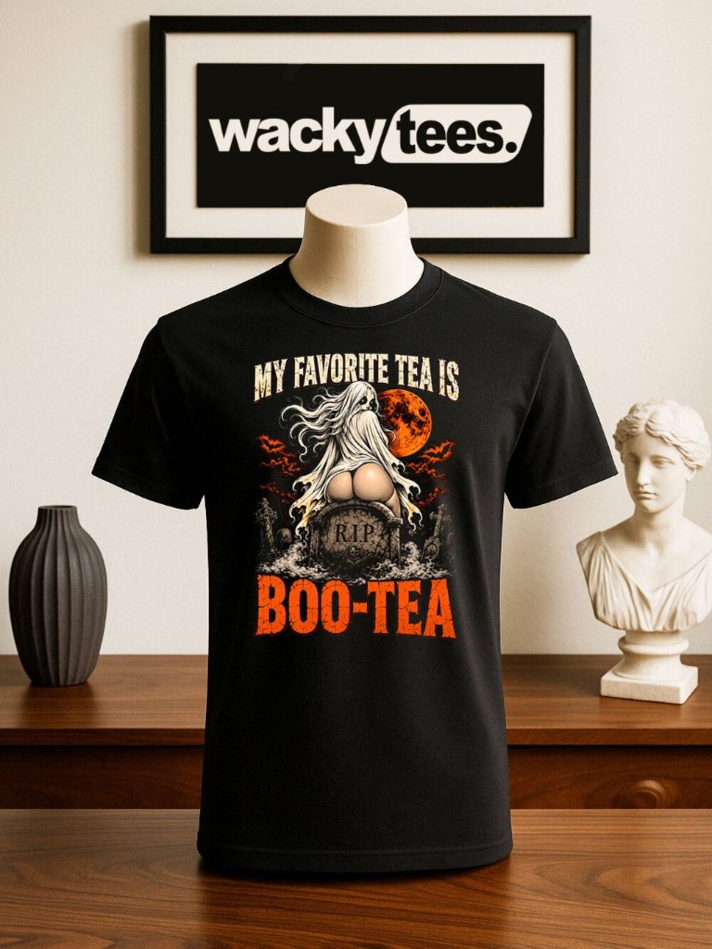 My Favorite Tea is Boo Tea Funny Halloween Adult Humor Graphic Tee Shirt